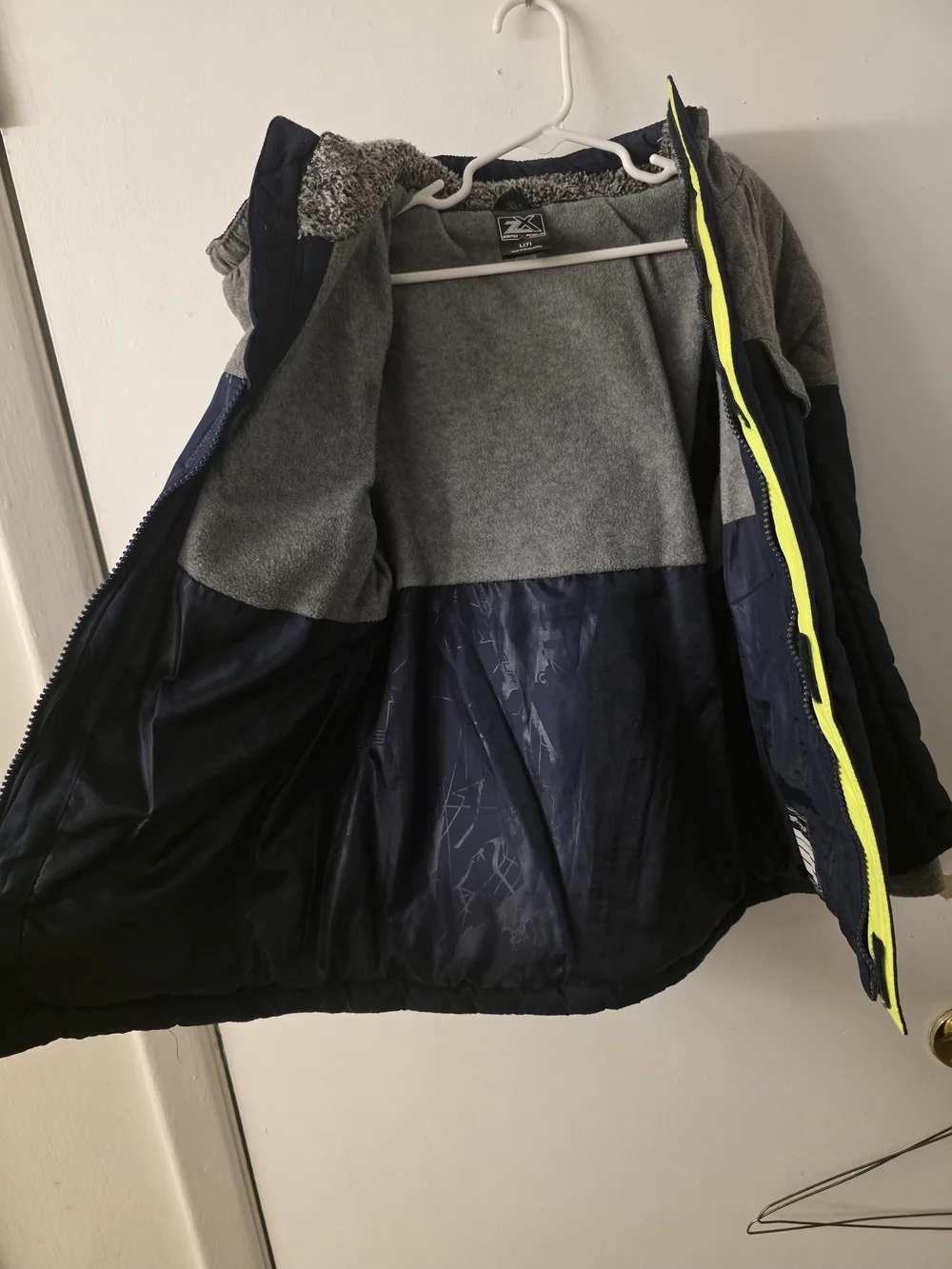 Kids Two-Tone Navy and Gray Hooded Puffer Jacket